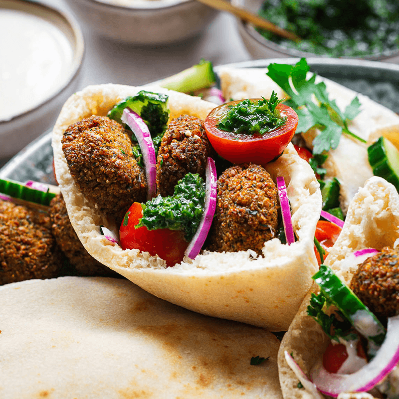 Pittas With Falafel And Hummus
